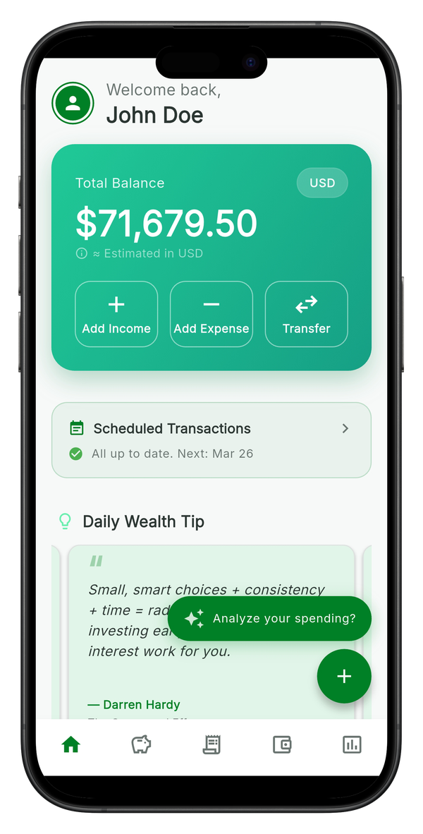 WealthMind Path app screenshot — light mode